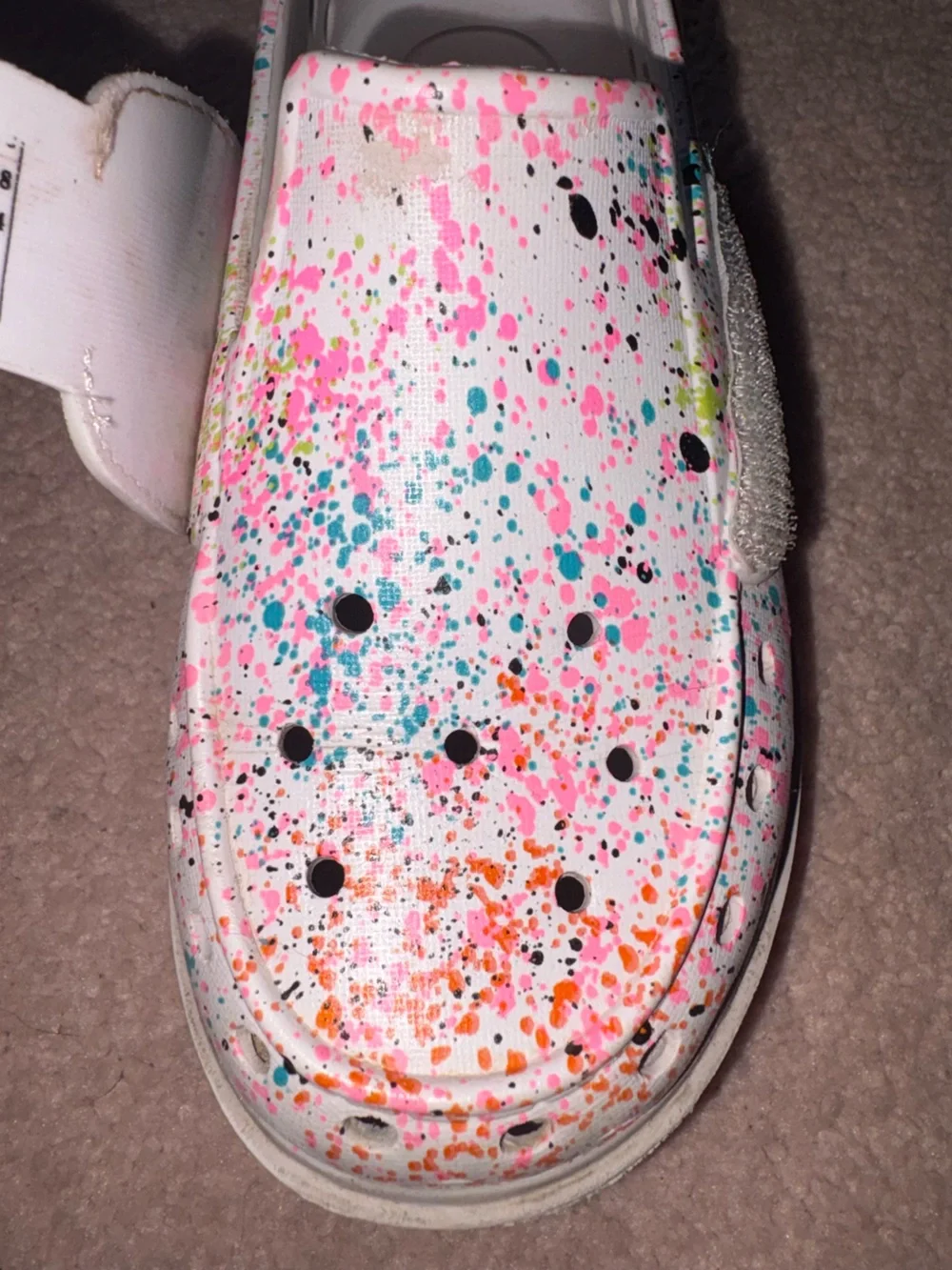 Sperry Kids White Paint-Splatter Dock/Water Shoes with Pink Accents